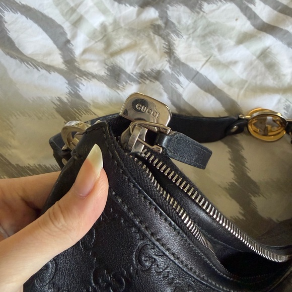 Gucci Black Embossed Hobo Bag with Gold Accents - Picture 10 of 11